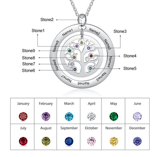 Custom Name And Birthstone Number Tree Of Life Necklace