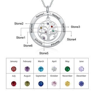 Custom Name And Birthstone Number Tree Of Life Necklace