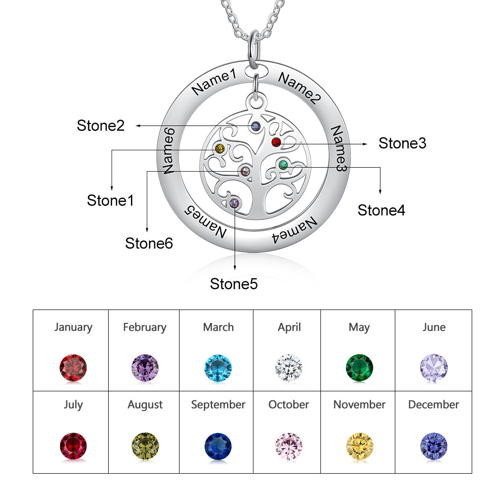 Custom Name And Birthstone Number Tree Of Life Necklace