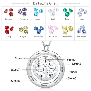 Custom Name And Birthstone Number Tree Of Life Necklace