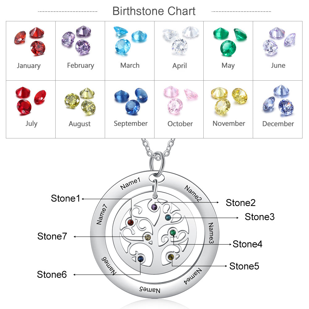 Custom Name And Birthstone Number Tree Of Life Necklace