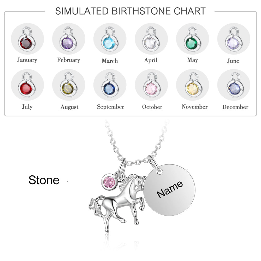 Customized Horse Shape Pendant Birthstone Necklace