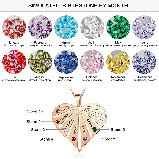 Six Birthstone Heart Necklaces