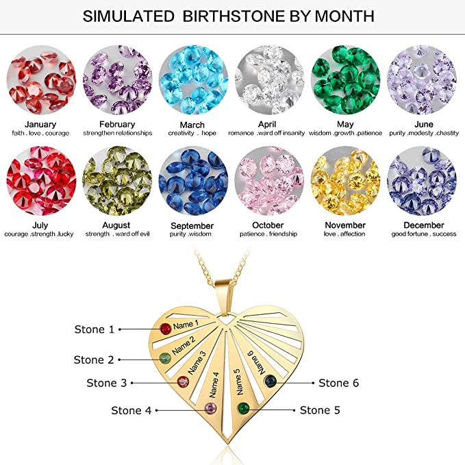 Six Birthstone Heart Necklaces