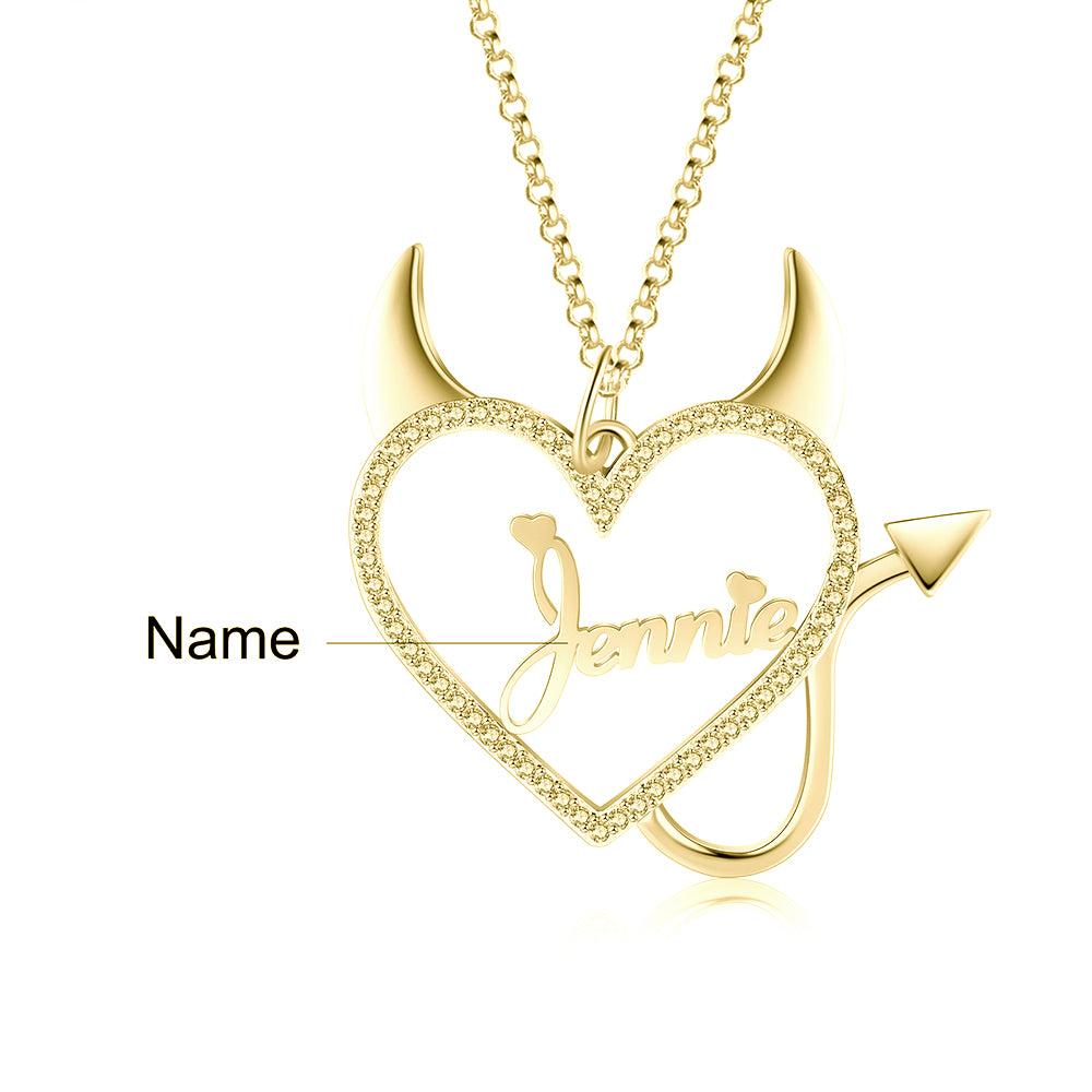 Copper Heart Shape Evil Name Pendant Necklace