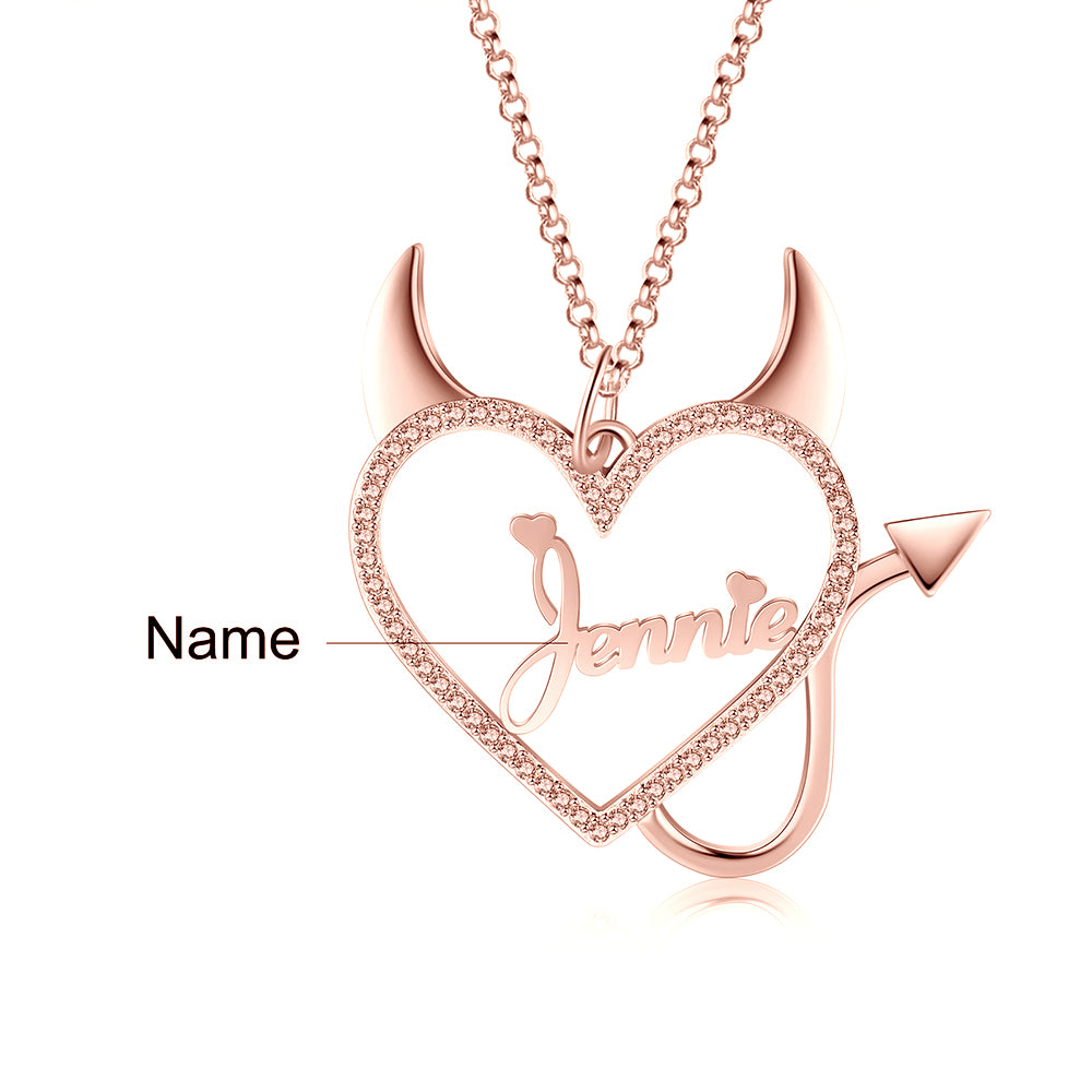 Copper Heart Shape Evil Name Pendant Necklace