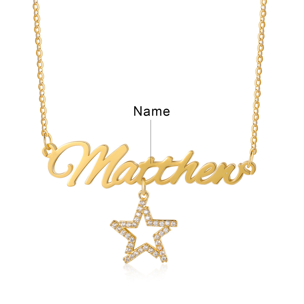 18K Gold Plated Copper Star Snowflake Pendant Necklace with Name