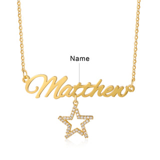 18K Gold Plated Copper Star Snowflake Pendant Necklace with Name