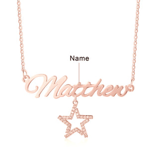 18K Gold Plated Copper Star Snowflake Pendant Necklace with Name