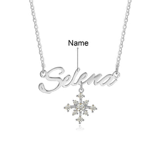 18K Gold Plated Copper Star Snowflake Pendant Necklace with Name