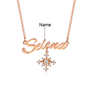 18K Gold Plated Copper Star Snowflake Pendant Necklace with Name