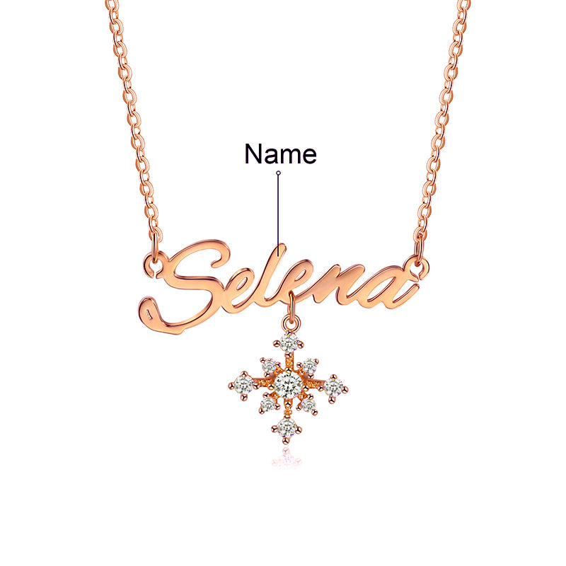 18K Gold Plated Copper Star Snowflake Pendant Necklace with Name