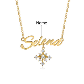 18K Gold Plated Copper Star Snowflake Pendant Necklace with Name