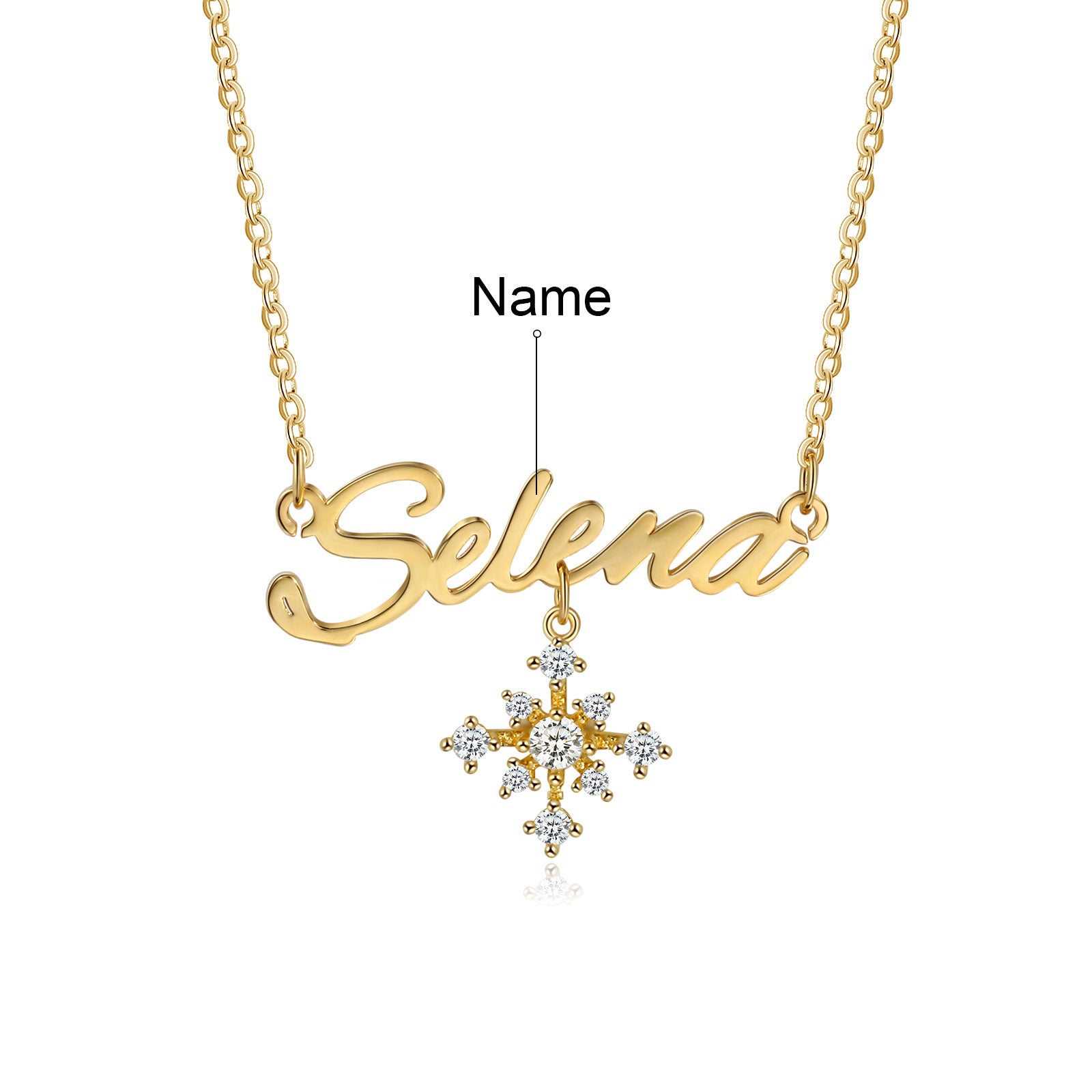 18K Gold Plated Copper Star Snowflake Pendant Necklace with Name