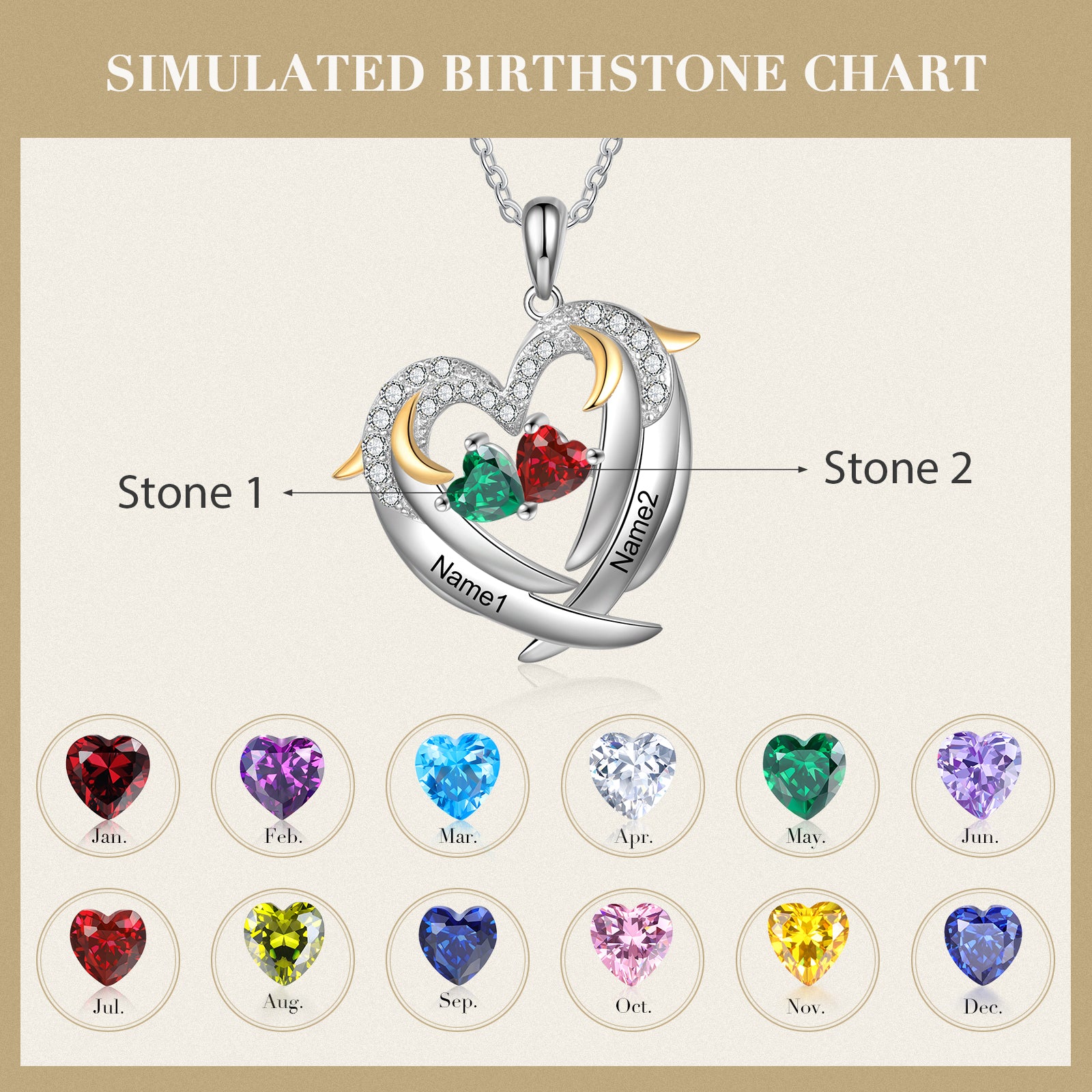 Copper Birthstone Heart Shape Pendant Necklace