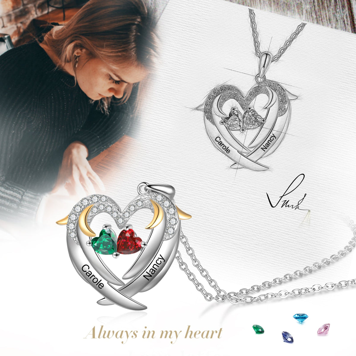 Copper Birthstone Heart Shape Pendant Necklace