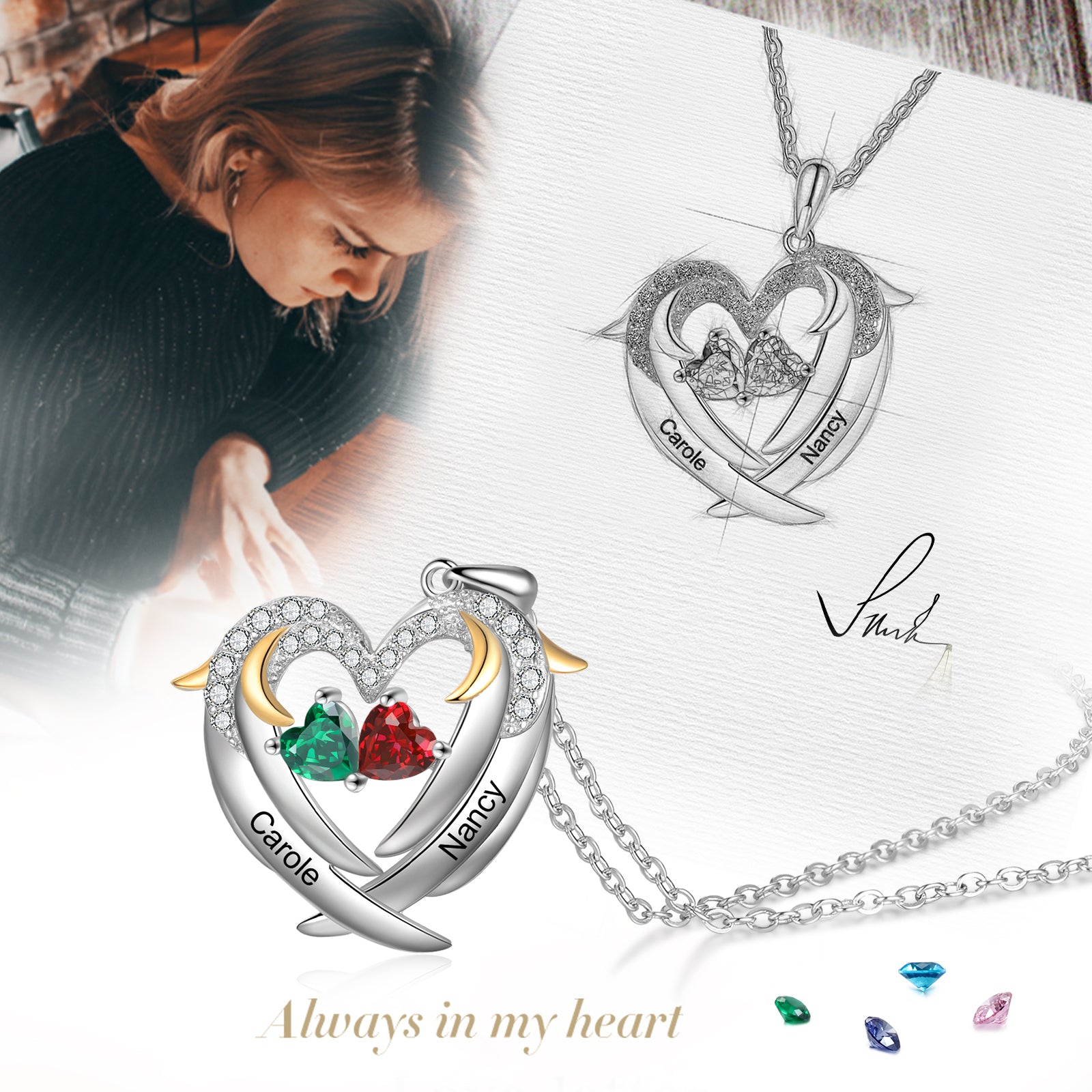 Copper Birthstone Heart Shape Pendant Necklace
