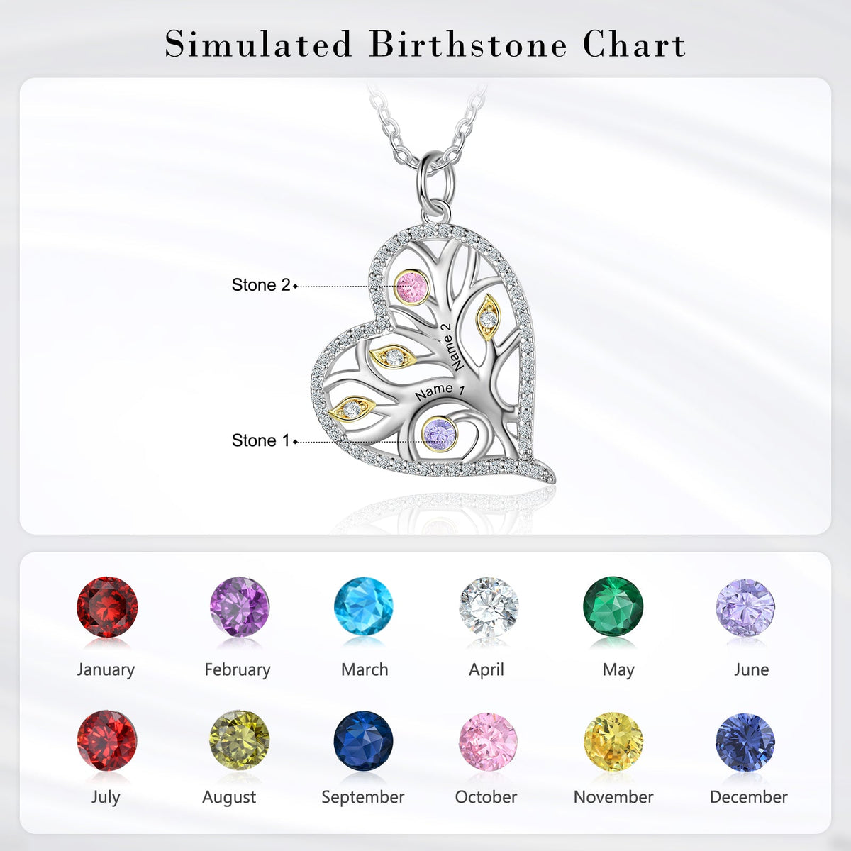 925 Sterling Silver Heart Necklace with Birthstone