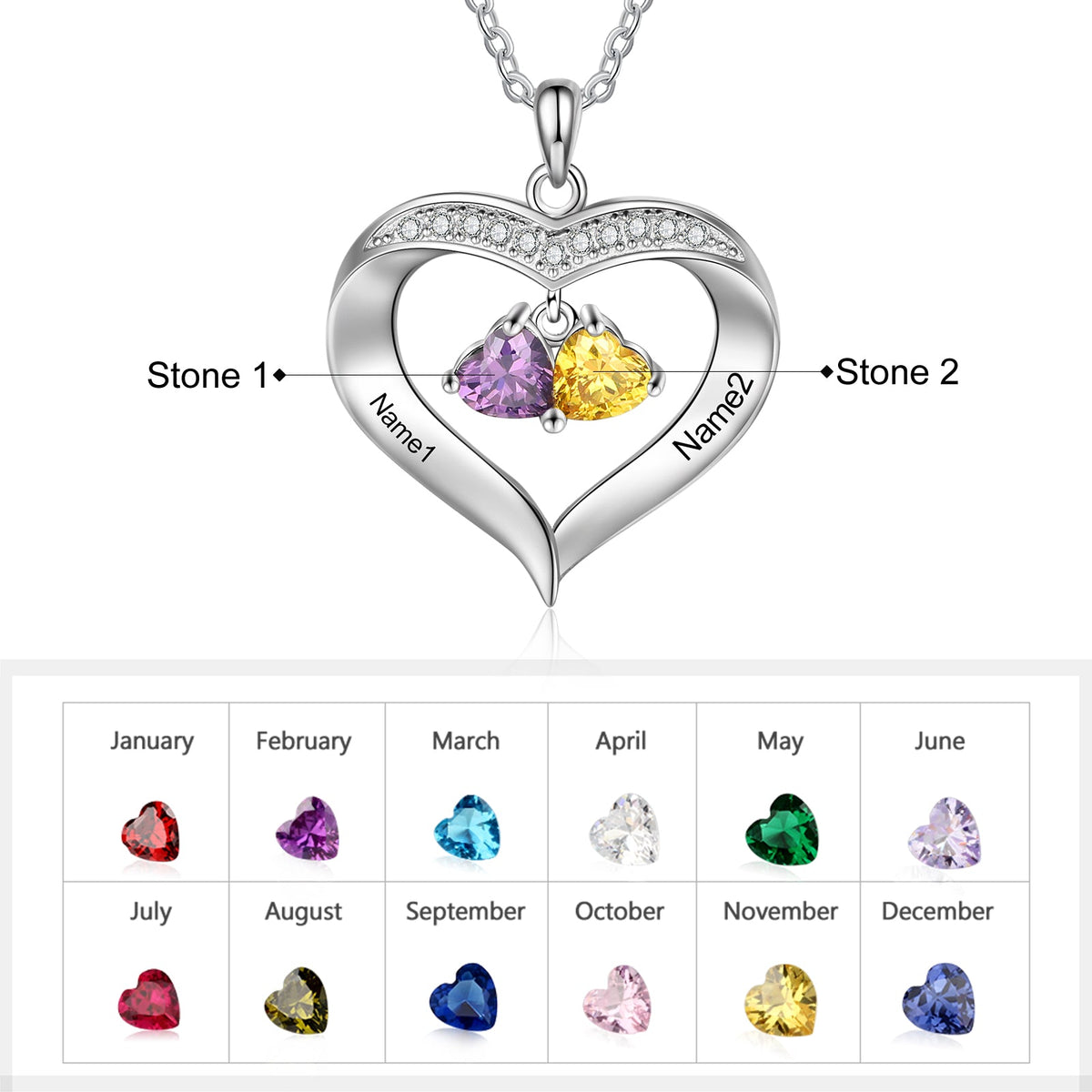 Copper Birthstone Heart Shape Pendant Necklace