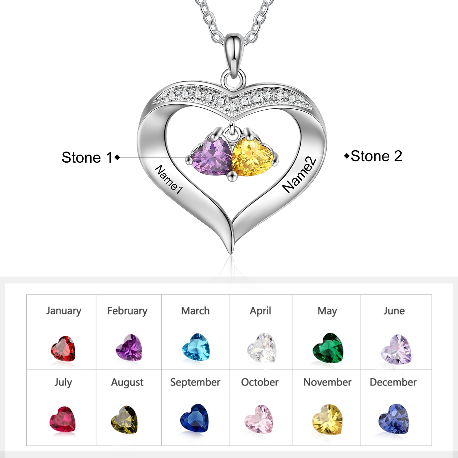 Copper Birthstone Heart Shape Pendant Necklace