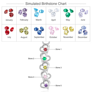 Copper Hearts Pendant Necklace with Birthstones