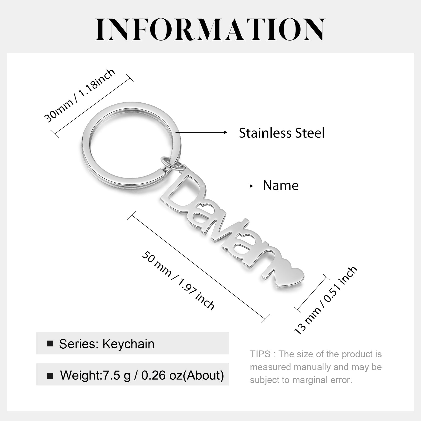 Custom Stainless Steel Name Keychain