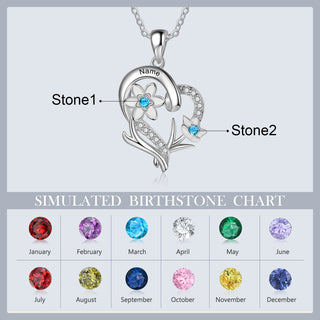 Copper Custom Heart Pendant Necklace with Birthflower