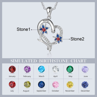 Copper Custom Heart Pendant Necklace with Birthflower