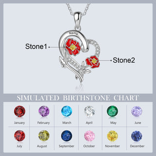 Copper Custom Heart Pendant Necklace with Birthflower