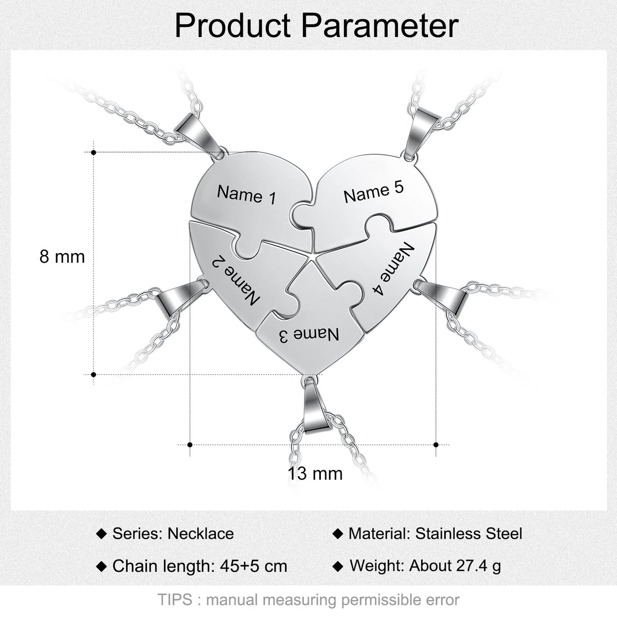 Stainless Steel Peresonalized Name Heart Shape Necklace
