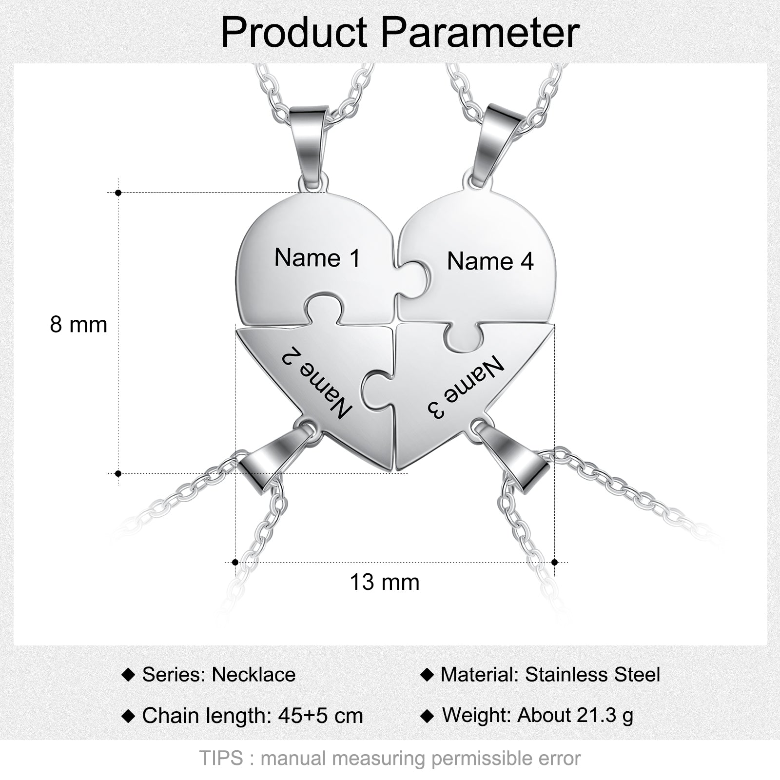 Stainless Steel Peresonalized Name Heart Shape Necklace