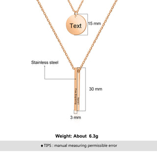 Personalized Stainless Steel Bar Round Pendant Necklace