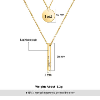 Personalized Stainless Steel Bar Round Pendant Necklace