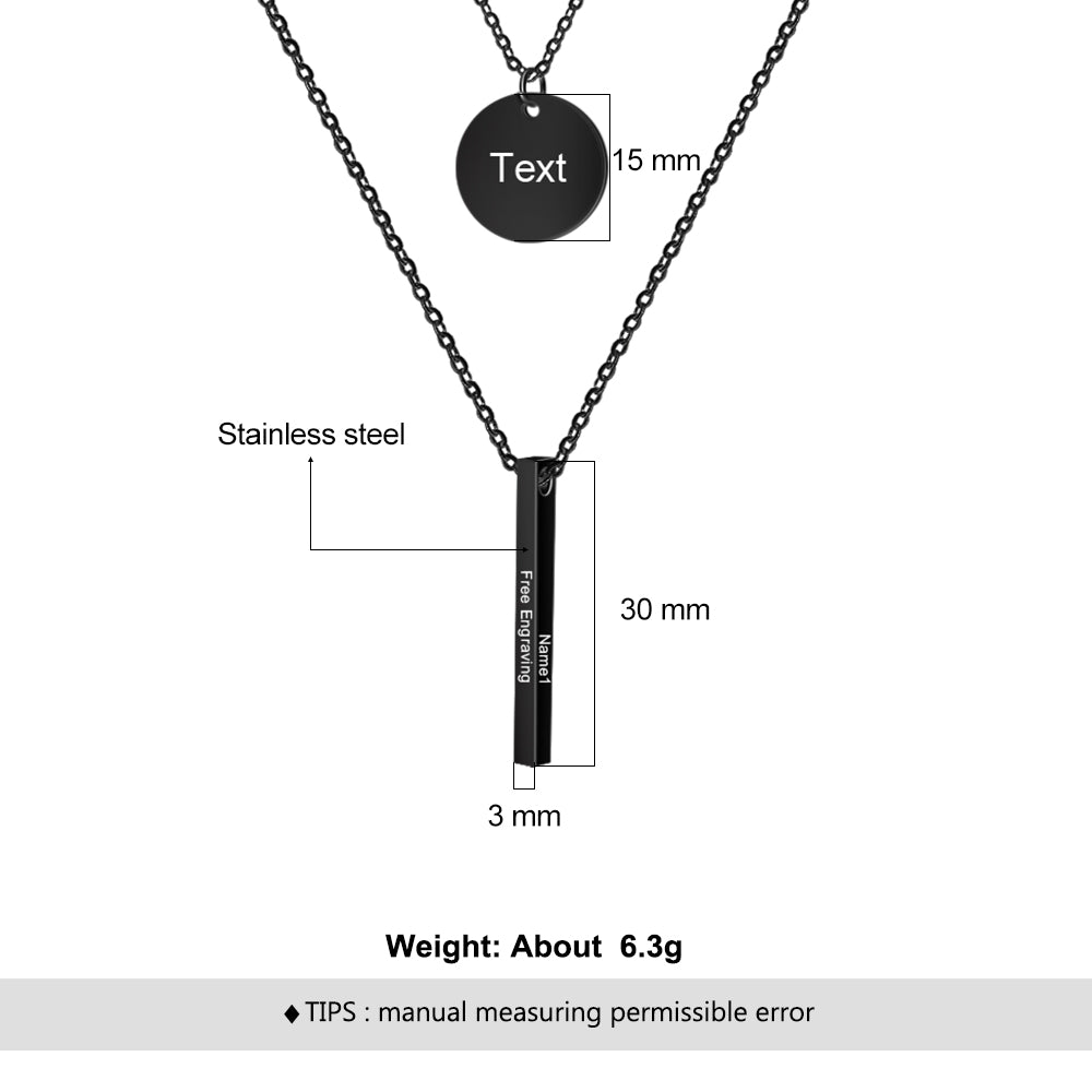 Personalized Stainless Steel Bar Round Pendant Necklace