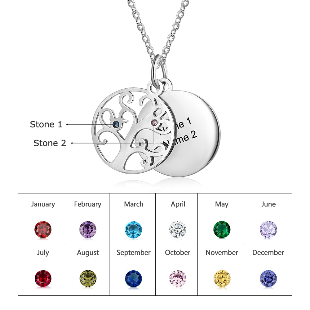 Familly Tree Birthstone Personalized Stainless Steel Necklace