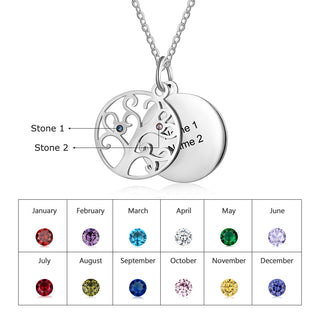Familly Tree Birthstone Personalized Stainless Steel Necklace