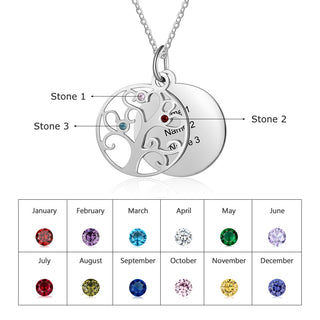 Familly Tree Birthstone Personalized Stainless Steel Necklace