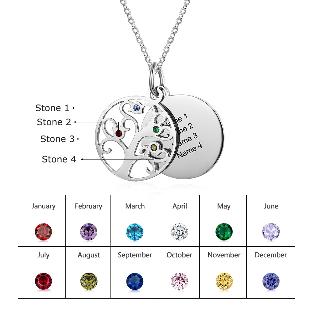 Familly Tree Birthstone Personalized Stainless Steel Necklace