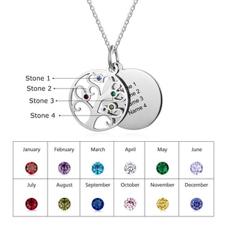 Familly Tree Birthstone Personalized Stainless Steel Necklace