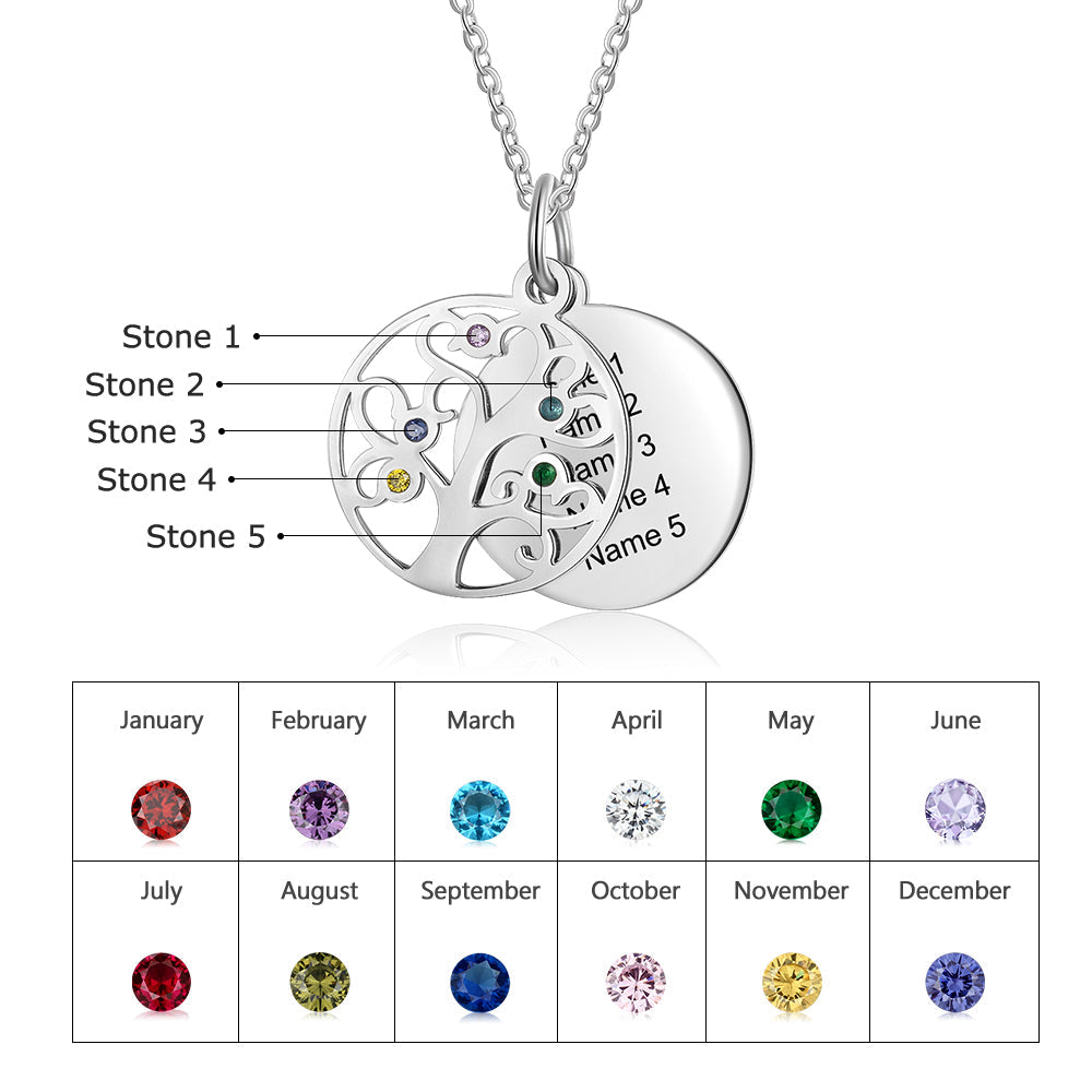 Familly Tree Birthstone Personalized Stainless Steel Necklace
