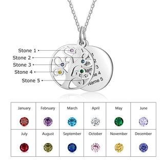 Familly Tree Birthstone Personalized Stainless Steel Necklace