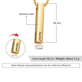 Engraving Stainless Steel Vertical Bar Necklace
