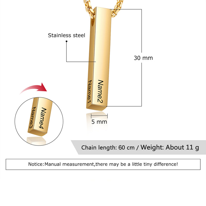 Engraving Stainless Steel Vertical Bar Necklace