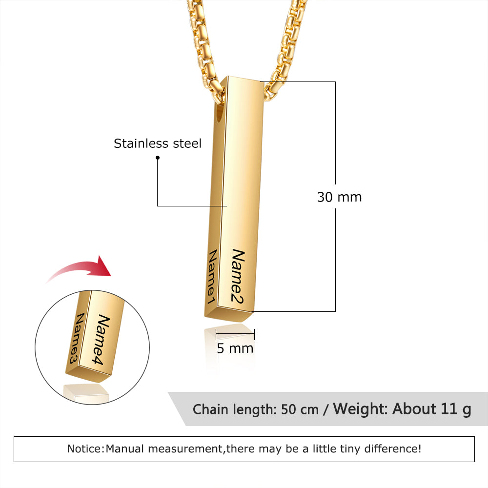 Engraving Stainless Steel Vertical Bar Necklace