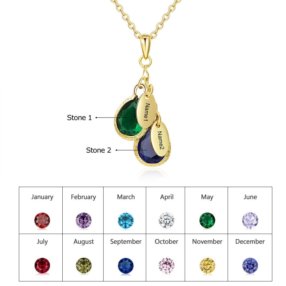 Birthstone Personalized Rhodium Plated Necklace