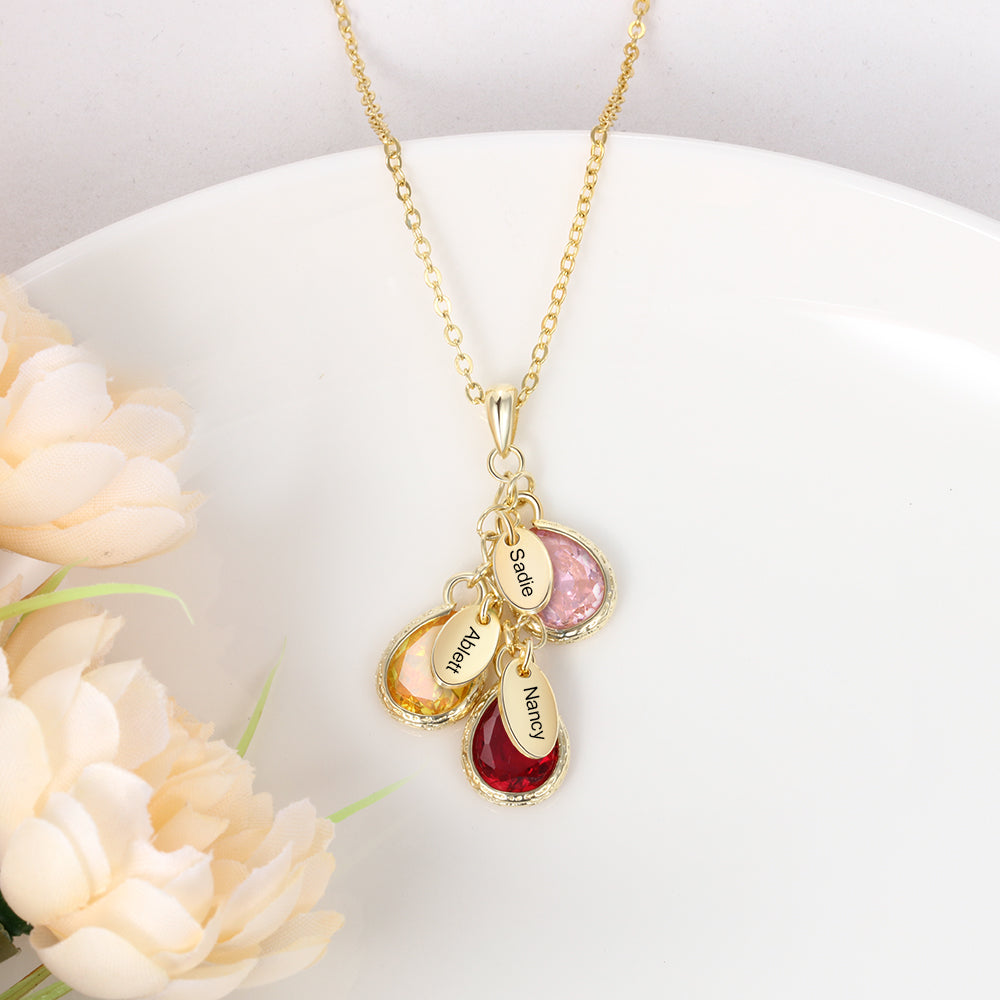 Birthstone Personalized Rhodium Plated Necklace