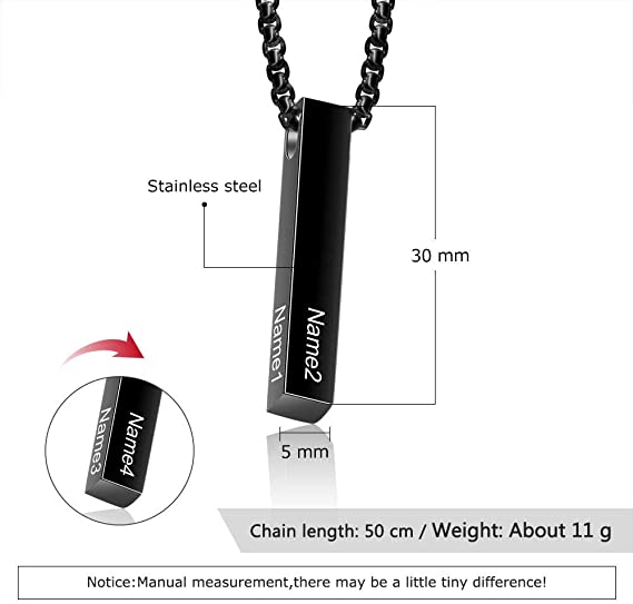 Engraving Stainless Steel Vertical Bar Necklace