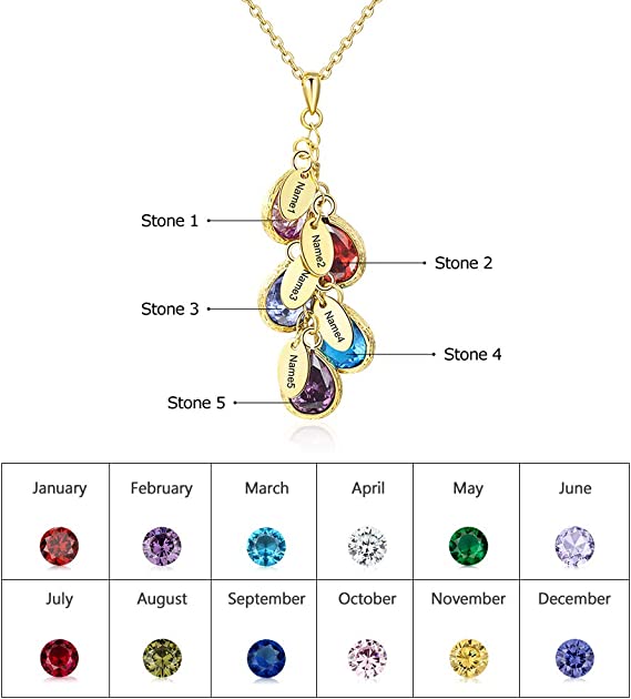 Birthstone Personalized Rhodium Plated Necklace