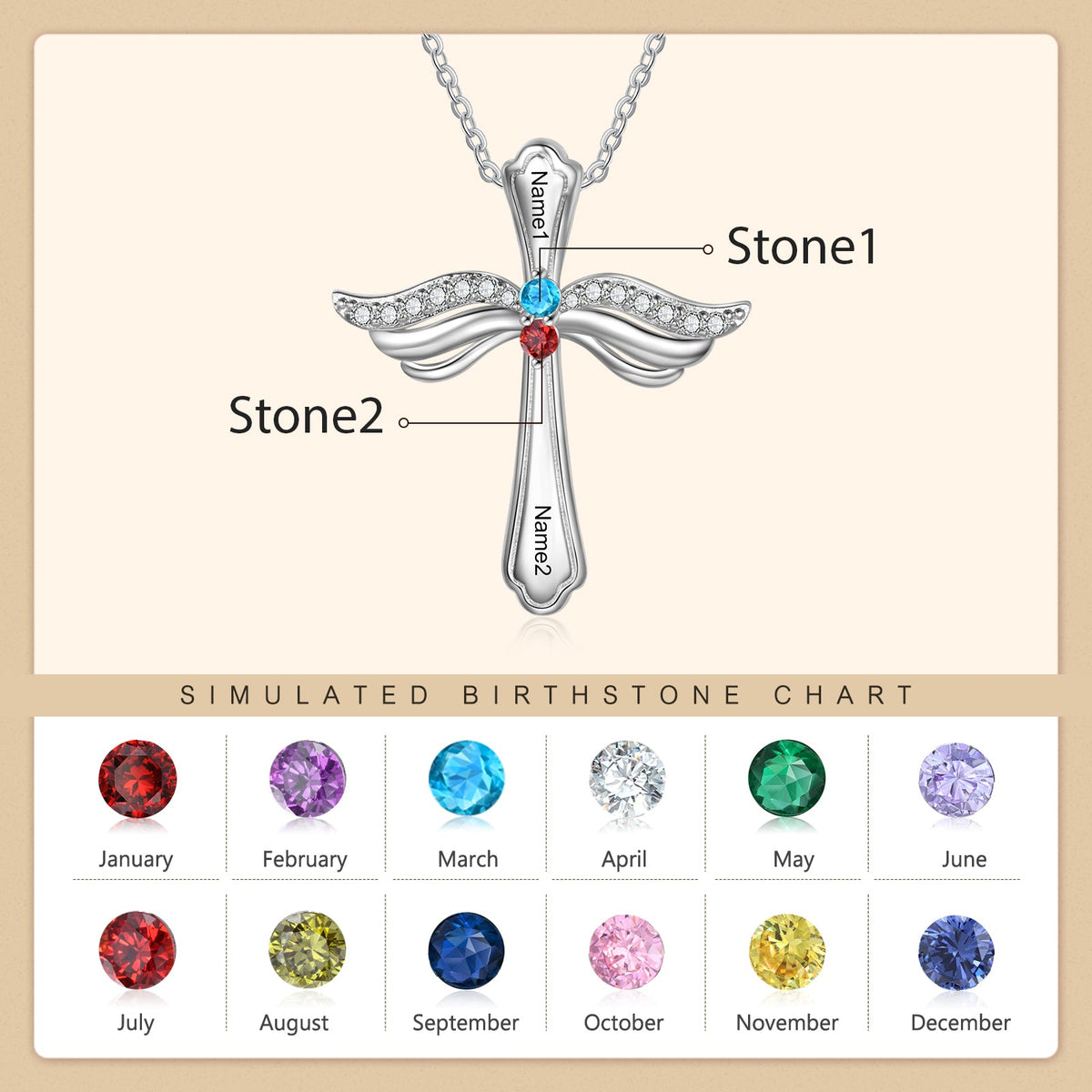 Engraved Rhodium Plated Cross Necklace