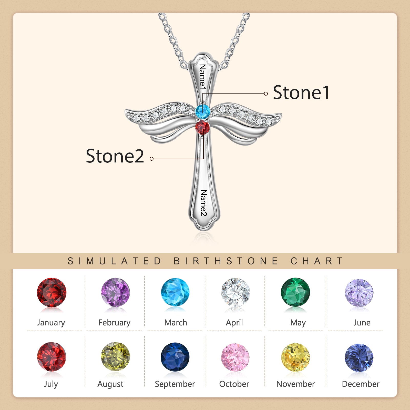 Engraved Rhodium Plated Cross Necklace